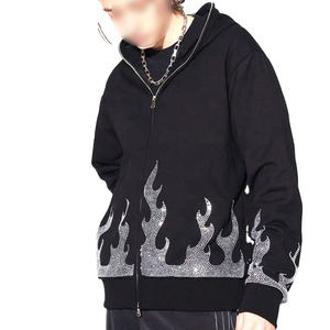 Ventes chaudes, sweats à capuche en strass, logo personnalisé, sweat-shirt pour homme, streetwear, tissu en molleton français, 100% coton, sweat à capuche zippé - Product Image 4