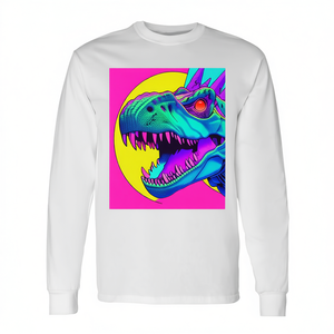 <b>T</b>-Rex Overtaking The Sun Long Sleeve <b>T</b>-<b>Shirt</b> <b>Neon</b> Dinosaur Design Unisex Fit - Product Image 2
