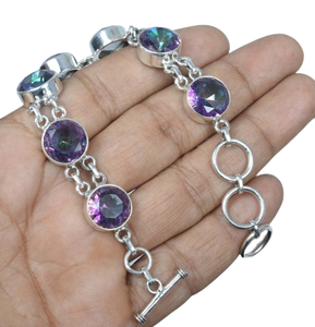 Pulsera DE TENIS perfecta hecha a mano de Plata de Ley 925 sólida con piedras preciosas de topacio místico fino joyería de patrón de bloqueo Unisex para mujer - Product Image 1