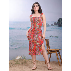 Vestido de fiesta elegante ajustado sin mangas con cuello cuadrado y estampado Floral para mujer, tejido pesado importado estirable por debajo de la rodilla - Product Image 6