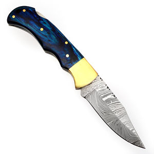 Navaja de Bolsillo Deslizante de Acero de Damasco Hecha a Mano Personalizable, Navaja de Camping Multifuncional de Madera OEM, Hoja de Grado Industrial - Product Image 2