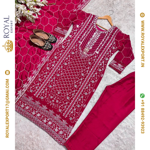 Presentación del nuevo diseñador Heavy Chinnon con Sequence Work Long Top Pant y Dupatta Collection - Product Image 6