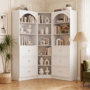 Vitrina Nórdica Blanca con Estantes Arqueados, Mueble para Vino con Cajón, Vitrina para Sala de Estar Esquinera, Mueble DR545 - Product Image 4