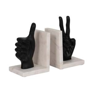 Sujetalibros de mano de mármol y metal de latón AK en Juego de 2 con acabado en blanco y negro para decoración de biblioteca/decoración del hogar - Product Image 2