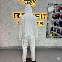 Survêtement unisexe blanc à capuche avec fermeture éclair intégrale, couleur unie, style streetwear décontracté, écologique, extensible dans quatre directions, pour l'hiver
