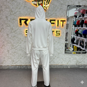 Unisex White Hooded Tracksuit Full Length Zipper Fly Solid Color Casual Streetwear Eco-Friendly Four-<b>Way</b> Stretch Winter Wear - Product Image 2