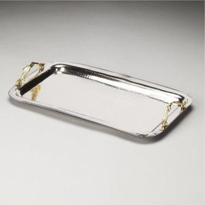 Plateau de service rectangulaire de luxe en acier inoxydable avec poignées, bord décoratif, finition miroir, plateau de service en métal pour hôtel, restaurant - Product Image 4