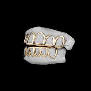 Grillz personnalisés en or avec contour, ensemble de dents supérieures et inférieures creuses, finition polie, embout buccal minimaliste hip-hop pour hommes - Product Image 6