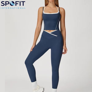 Nouvelle conception de vêtements de sport écologiques, ensemble de yoga 2 pièces, couleur unie, séchage rapide, respirant, soutien-gorge de sport et leggings pour femmes, pour la salle de sport et le fitness - Product Image 1