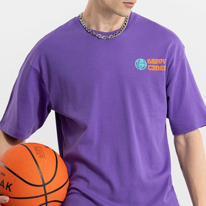 Conjunto de Camiseta y Pantalones Cortos de Algodón Morado para Hombre, Color Sólido, Estilo Casual de Verano, Transpirable, con Logotipo Estampado - Product Image 3