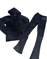 Conjunto de Sudadera con Capucha y Pantalones Deportivos con Logotipo Personalizado, Unisex, Estilo Holgado, Lavado Ácido, Pantalones Deportivos Acampanados, Felpa de Algodón, Ropa Urbana de Dos Piezas