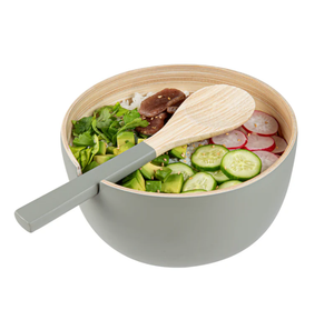Vietnam Wholesalers LAVIHEXCO LVBB26-155 Eco-friendly Gray Spun <b>Bamboo</b> Serving <b>Bowl</b> Set Wooden Spoon Natural Tableware Custom - Product Image 1