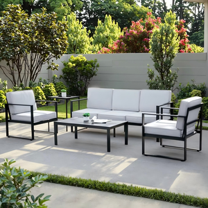 Moderno Juego de Muebles de Patio de 4 Piezas con Estructura de Aluminio, Sofá de 5 Plazas, Sillones y Mesa de Centro |   Uso del Parque del Hotel |   Horti Club - Product Image 2