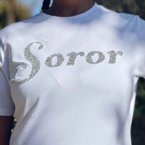 Camicia di Soror di diamanti bianchi SGRho Sorority abbigliamento da donna 100 cotone con paillettes ricamato Tee greco vita orgoglio moda - Product Image 4