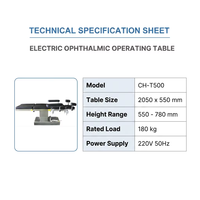 Table d'opération ophtalmique électrique CH-T500 neuve avec fonction de levage du dossier, hauteur basse 550 mm, table de chirurgie oculaire, table de bloc opératoire