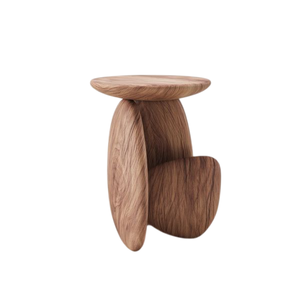 Mesa Auxiliar Moderna de Madera Maciza, Mesa de Centro de Madera de Teca en Forma de Almendra, Muebles Esculpidos para Sala de Estar, Mesita de Noche Geométrica Creativa - Product Image 1