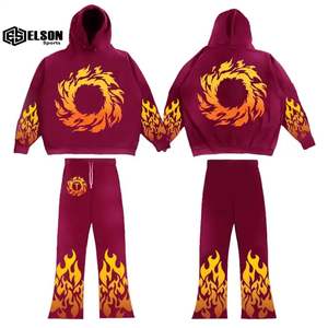 Plus Size Customized Design Sun Faded Premium Vintage DTF Printed Hoodie Baggy Pants <b>Flare</b> Pants Men Tracksuits Set - Product Image 2