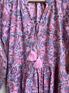 Vestido estampado a mano Vestido de manga larga Túnicas indias Vestido largo de algodón indio - Product Image 2