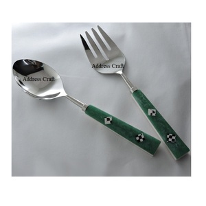 สแตนเลสคุณภาพสูงสลัดเสิร์ฟเครื่องมือตกแต่งชุดช้อนและส้อมชุดเรซิ่นจับ SS 18/8 สลัด Server ชุด - Product Image 6