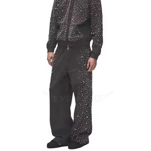 Factory Made Rhinestone Sweatpants Men Fashion Streetwear Style Soft Fabric Elastic Waist Joggers - Product Image 2