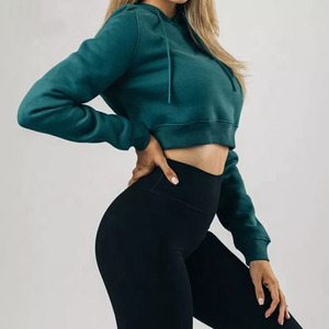 Hoodies à manches longues personnalisés pour femmes, style unique, vêtements de sport, hoodie court pour femmes, manches découpées - Product Image 3