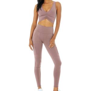 Conjunto de Yoga para Mujer al por Mayor OEM, Diseño Sólido con Hombros Descubiertos, Largo Completo, Transpirable, Ecológico, Spandex/Poliéster, Ropa Casual de Alta Calidad - Product Image 3