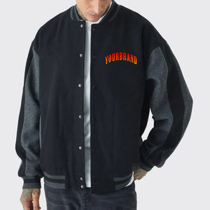 แจ็กเก็ตเบสบอลขนแกะ100% สำหรับผู้ชายเสื้อแนวสตรีทหนัง PU สไตล์สตรีทแวร์ผ้าคอตตอนพิมพ์ลายออกแบบได้ตามต้องการ - Product Image 1