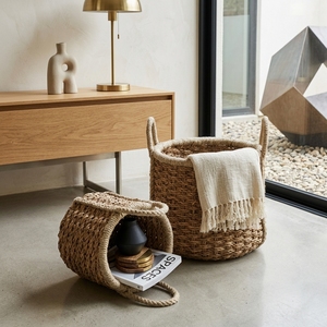 Juego de Cestas de Almacenamiento de Jacinto de Agua Natural y Pasto Marino, Macetas Cilíndricas con Asa Trenzada, Decoración Artística para el Hogar - Product Image 5