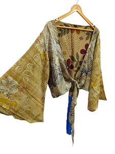 ชุดกระโปรงชายหาดแขนสั้นผ้าไหมส่าหรีผูกไทด์แขนยาวของขวัญสำหรับเสื้อคลุมสั้นของเธอ - Product Image 3