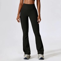 Leggings de yoga de cintura alta para mujer, personalizados al por mayor, transpirables, de manga corta, para fitness, gimnasio, entrenamiento, elásticos, tipo pantalón acampanado.