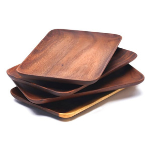 Ensemble d'assiettes de service en bois triangulaire plats en bois d'acacia naturel pour divers repas servant - Product Image 2