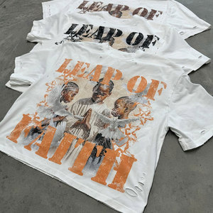 Camisetas de manga corta de algodón 100% Unisex OEM, camisetas gráficas con estampado Dtg personalizado, camiseta recortada cuadrada para hombre - Product Image 1