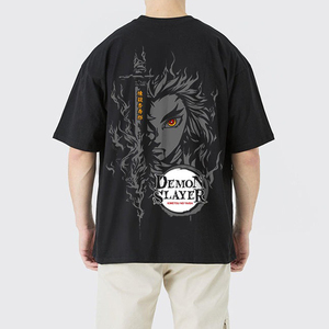 Camiseta OVERSIZE de media manga con logotipo personalizado para hombre, Camiseta estampada de gran tamaño Rengoku para hombre, ropa de calle de tela, estilo Regular Fit - Product Image 2