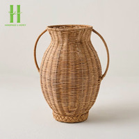 Meilleure Vente : Urne Vase en Rotin Tressé Artisanal Écologique Rustique sur Pied pour Fleurs Séchées, Décoration de Table, OEM Vietnam HNH Craft