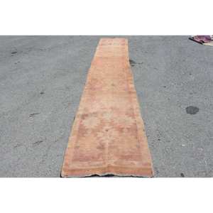 Alfombra de retazos naranja Vintage de 2,6x13,3 pies, alfombra clásica de lana turca de área grande, látex para pasillo, habitación, rectángulo abstracto - Product Image 1