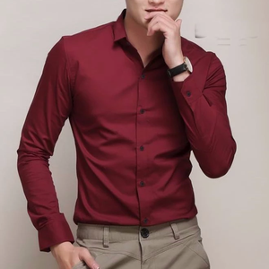 Chemise habillée pour homme, coupe classique, unie, en coton, manches longues, chemise de bureau, confortable et professionnelle - Product Image 2