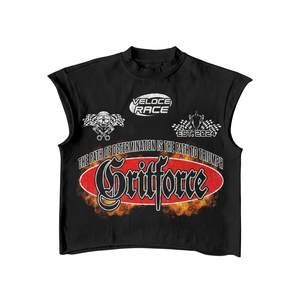 High Quality Cotton Blend Sleeveless Jersey Black Style Custom Screen Printed <b>Logo</b> 100% cotton T-shirt for men loose fit printed - Product Image 1