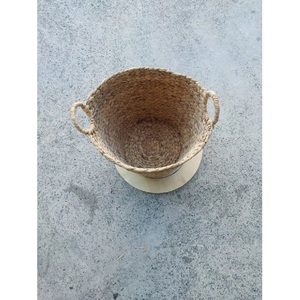 Panier de rangement vintage en jacinthe d'eau jaune foncé multifonctionnel 47 yeux de déchets de vêtements boîtes de rangement flexibles naturelles bacs - Product Image 3