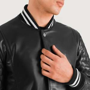 Wilde <b>Men's</b> <b>Black</b> Leather Varsity Coat - Product Image 6