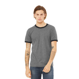 Bella Canvas Fine Jersey Ringer Camisetas Manga corta Camiseta negra con cuello redondo para hombres Heather Charcoal Ringer Camisetas - Product Image 1