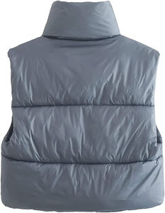 Veste bouffante à col montant pour femmes veste épaisse à glissière grande taille gilet polyester remplissage col tournant toile respirante - Product Image 6