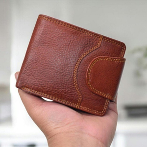 Portefeuille en cuir marron à double pli avec blocage RFID, fermeture à loquet, porte-cartes sécurisé pour homme, design classique fin, grande capacité - Product Image 2