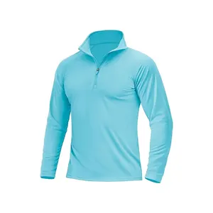 Camisas de sol UPF 50 + para hombre, manga larga con cremallera 1/4, protección UV SPF, protector de erupción ligero de secado rápido para golf, natación azul hielo
