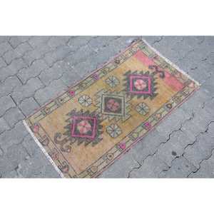 Vintage Turkish Rug, 1.7x3.2 ft Small Rug, <b>Yellow</b> Patchwork Rug - Product Image 3