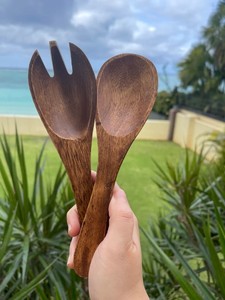 ชุดเครื่องใช้ในสลัดไม้อะคาเซียธรรมชาติช้อนส้อมทำจากไม้ทำด้วยมือเครื่องมือรับประทานอาหารในครัว - Product Image 4