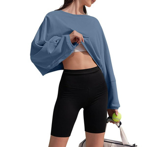 เสื้อสเวตเตอร์เอวลอยคอกลมสำหรับผู้หญิงเสื้อสเวตเตอร์ผ้าฝ้ายโอเวอร์ไซส์สำหรับผู้หญิง - Product Image 2
