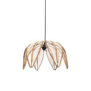 Lámpara Colgante de Techo LED con Pantalla de Mimbre y Hierro Forjado, Diseño Vintage, Forma de Media Flor, Venta al Por Mayor - Product Image 4