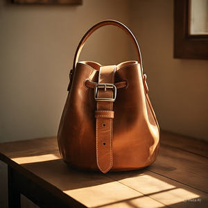 2025 estilo bohemio Retro bolso de cubo de cuero genuino para mujer de gran capacidad con patrón de Color sólido fábrica al por mayor - Product Image 6