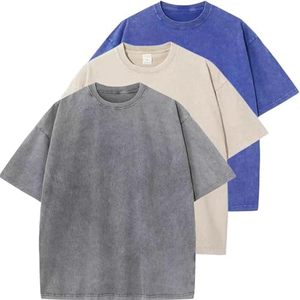 Camisetas holgadas de algodón de gran tamaño para hombre, ropa de calle informal de manga corta Vintage lavada, 100% algodón - Product Image 6