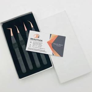 Emballage personnalisé professionnel étiquette privée pince à épiler d'extension de cils poignée en diamant noir or Rose pointe pointue en acier inoxydable - Product Image 4